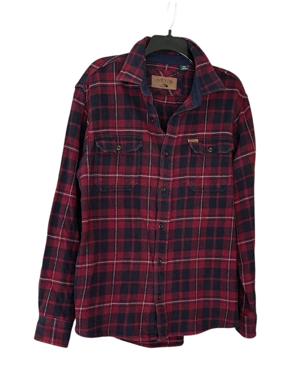 Orvis Brushed Cotton Flannel Shirt Shacket Red Navy Plaid Buffalo Size M Pockets